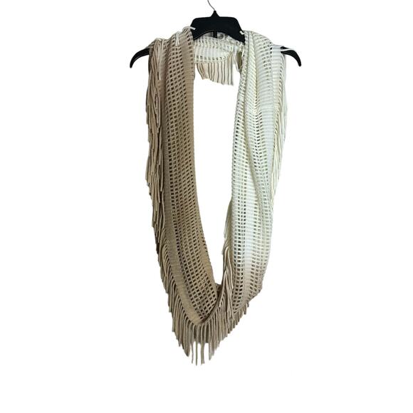 Beige and White Infinity Scarf Fringe Womens Ombre NWOT - Picture 4 of 6
